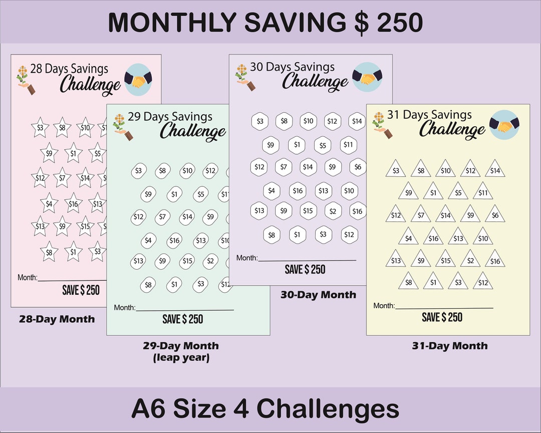 Monthly Savings Challenge Printable, Mini Savings Challenge Bundle ...