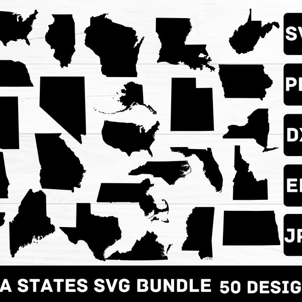 Simple 50 USA States Individual Outlines Shapes svg png dxf pdf eps vector graphic design cut engraving laser file image shapes map America