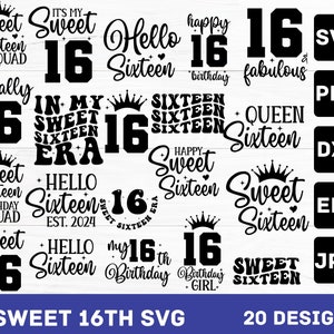 Sweet Sixteen SVG Bundle, Sweet 16 SVG, 16th Birthday Svg, Birthday Girl Svg, Birthday Shirt Svg, Birthday Queen Svg, Sweet 16 PNG Design