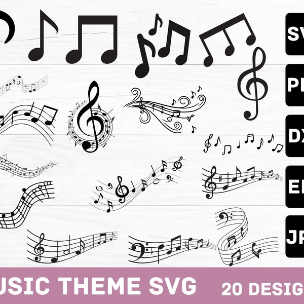 Muzieknoten SVG muzieknoten clipart muziekliefhebber SVG-bestanden voor Cricut digitale download Cricut silhouet gesneden bestand muzikant SVG muziekbladen