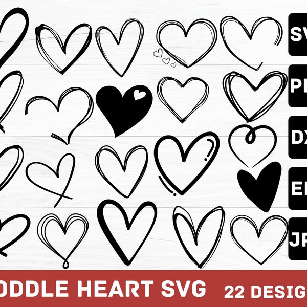 HEART Bundel SVG, HEART Doodle Svg, Heart Svg Cut Files For Cricut, Heart Clipart, Hand Drawn Heart Svg,  Hand-drawn Heart svg, Valentine