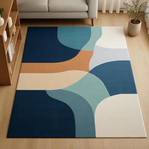 Modern Abstract Geometric Area Rug – Multicolor Mid-Century Style Living Room Carpet 100% Woolen Handmade