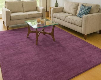 Purple Handmade Area Rug Modern Solid Wool Carpet for Living Room, Office  & Christmas Gift