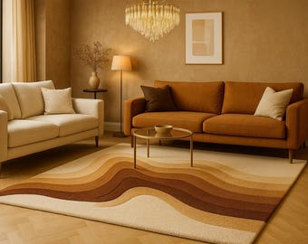 Gewellter Retro Wollteppich: Mid-Century Modern Erdtöne