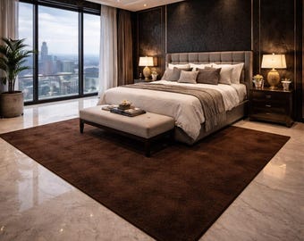 Luxury Solid Brown Area Rug | Handmade Plush Wool Rug | Modern Minimalist Living Room Bedroom Dining Carpet