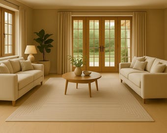 Neutral Beige Handmade Wool Area Rug | Minimal Modern Rug for Bedroom & Living Room