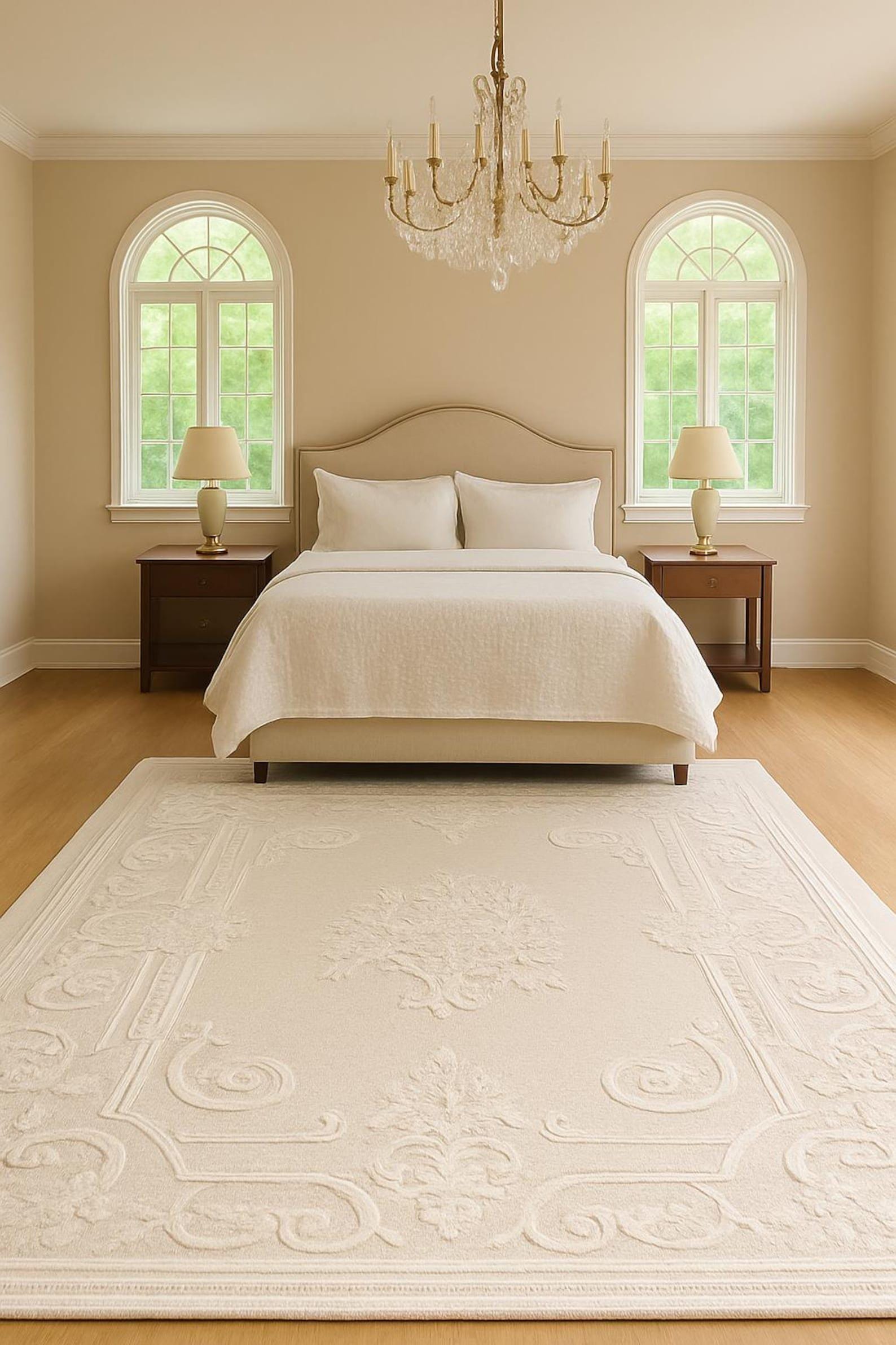 Cream Embossed Floral Wool Rug | Hand Tufted Luxury Area Rug - Etsy