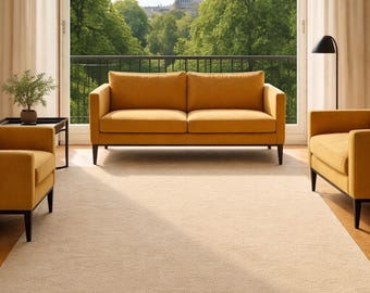 Alfombra beige de lana tejida a mano / Alfombra minimalista moderna para sala de estar y dormitorio / Tamaño personalizado disponible