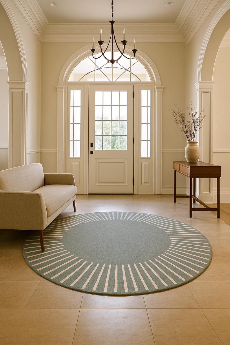 Wool Entry Rug Round Modern Green Handmade Wool Rug for Living Room, Dining, Entryway ...