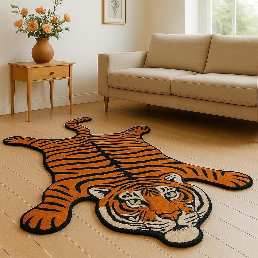 Handmade Wool Tiger Rug: Tufted Animal Print Kids Room Decor - Etsy