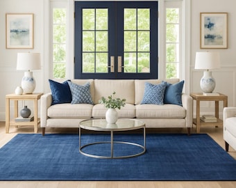 Navy Blue Area Rug, Handmade Wool Rug, Modern Minimalist Rug, Large Living Room Carpet, Tufted Blue Rug, Custom Size Area Rug