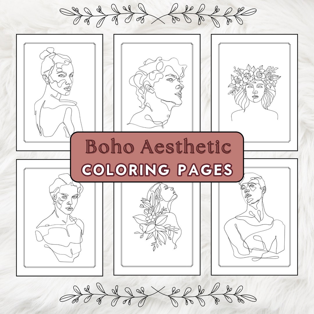 40 Boho Aesthetic Coloring Pages Line Art Minimalist - Etsy