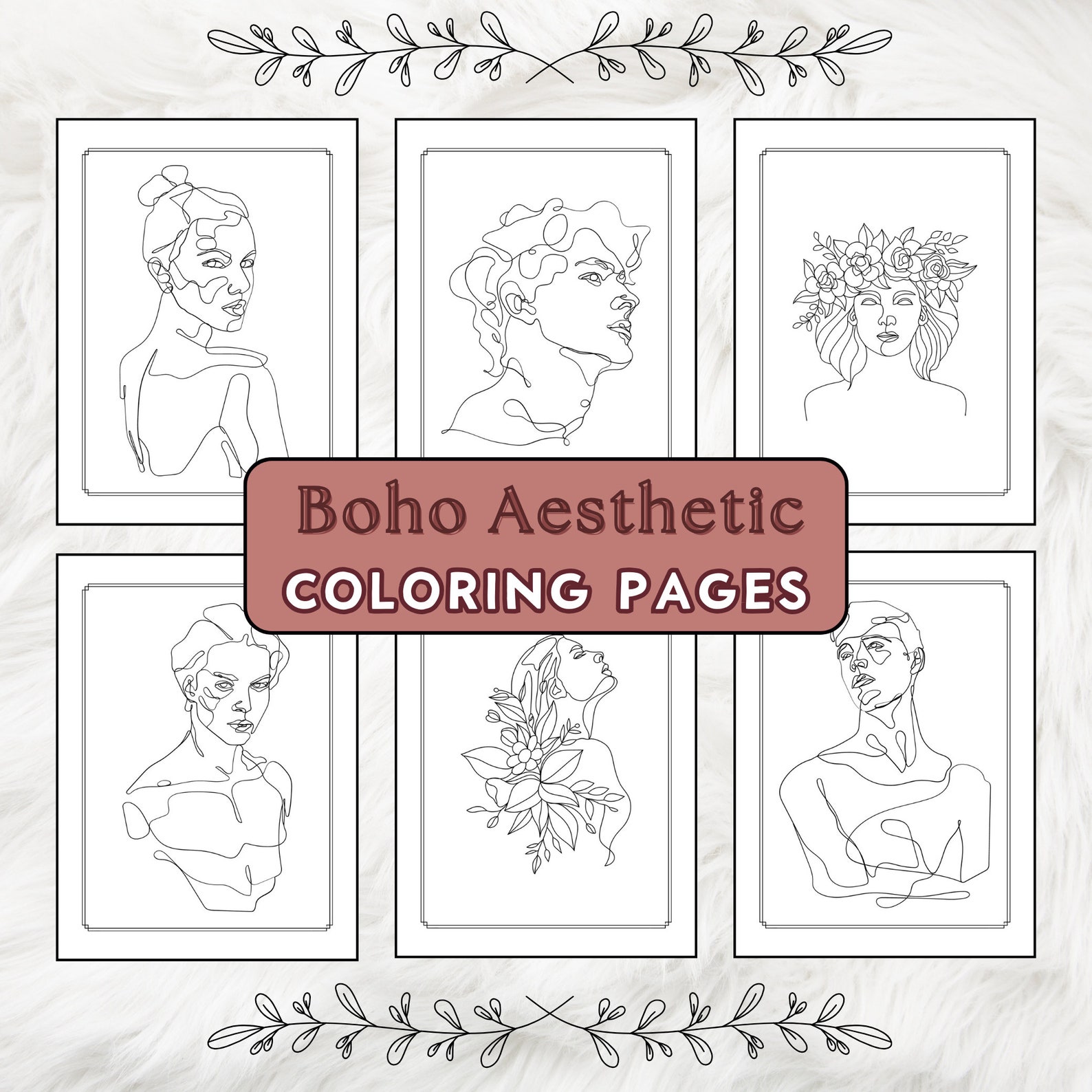 40 Boho Aesthetic Coloring Pages Line Art Minimalist - Etsy