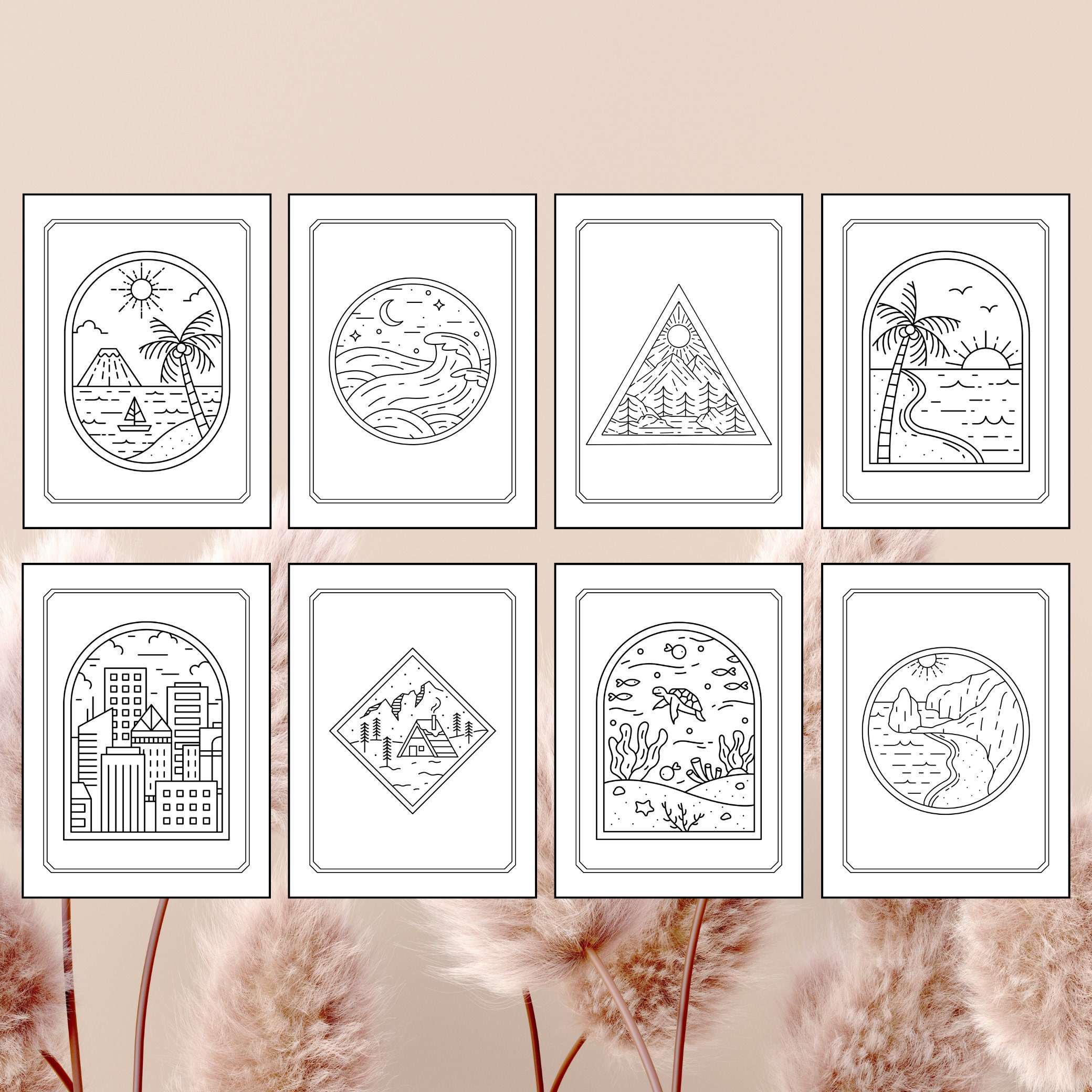 35 Boho Aesthetic Coloring Pages Boho Minimalist Coloring Relaxing ...