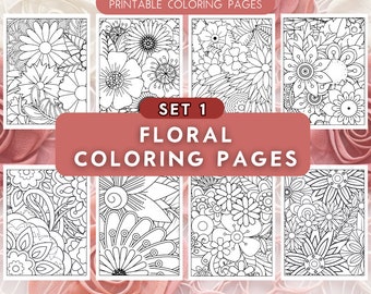 Dibujos florales para colorear: 50 diseños florales relajantes (Set 1) (Descarga digital)