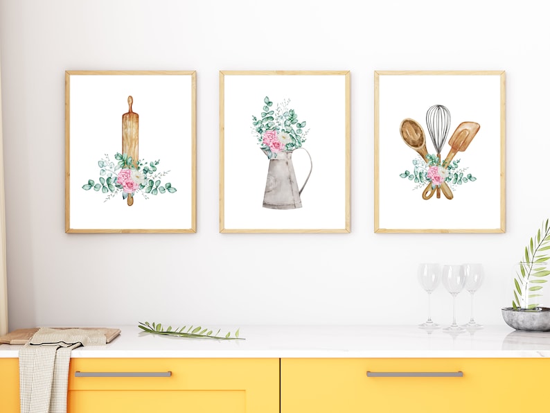3 Farmhouse Kitchen Art Prints Kitchen Art Print Set Digital Wall Art