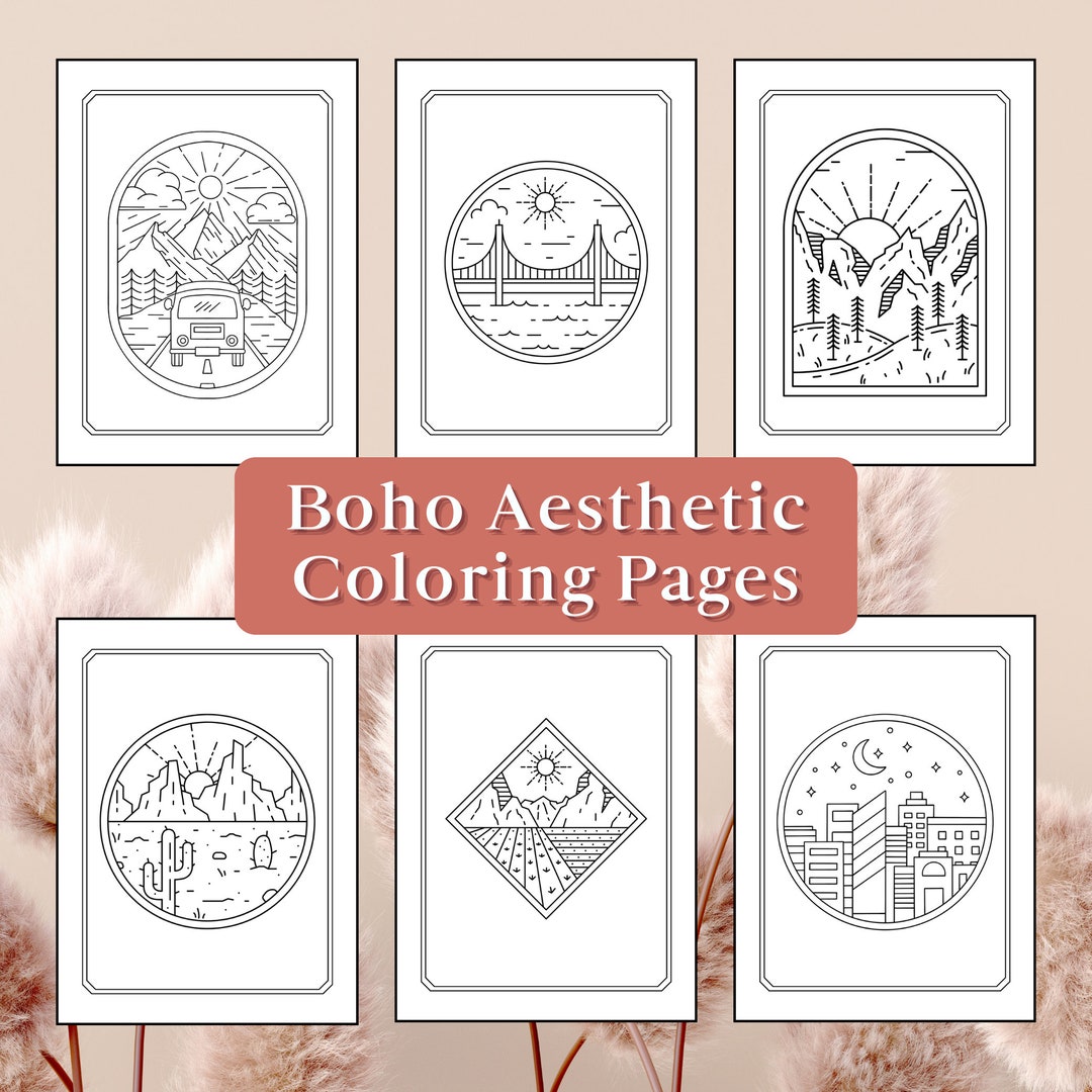 35 Boho Aesthetic Coloring Pages Boho Minimalist Coloring Relaxing ...