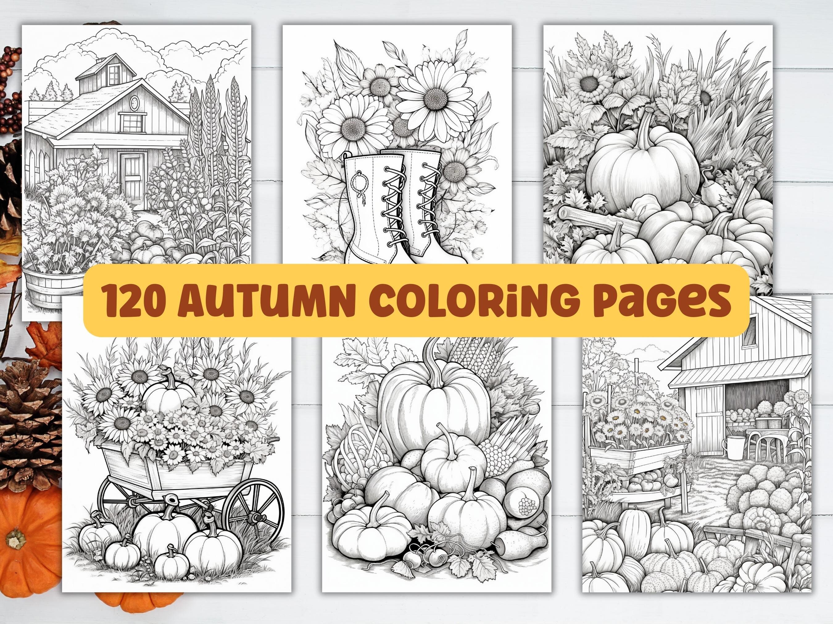 120 Autumn Coloring Pages Fall Coloring Stress Relief Etsy Australia
