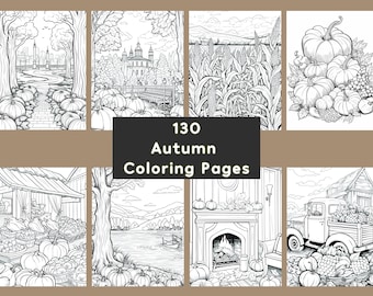 130 Autumn Coloring Pages | Fall Coloring | Stress Relief | Printable Adult Coloring Page | Instant Download | Pumpkin Coloring Pages