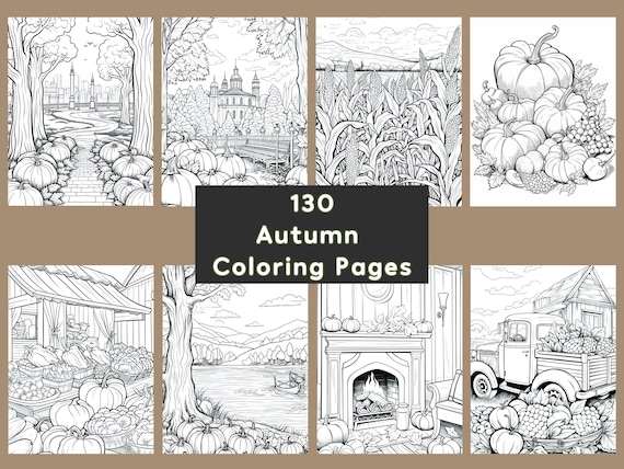 130 Autumn Coloring Pages: Stress Relief, Fall Designs (Instant Download)