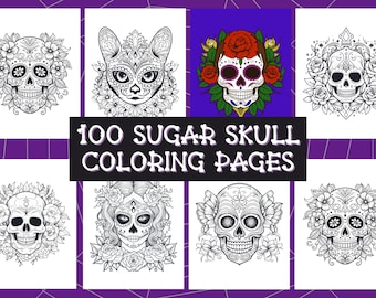 100 Halloween Coloring Pages | Sugar Skull Day of the Dead Coloring Pages | Stress Relief | Printable Adult Coloring Page | Instant Download