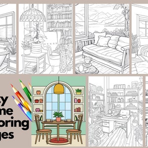 Cozy Home Coloring Pages 100 | House Coloring Pages | Relaxing Stress Relief Coloring| Printable Adult Coloring Page | Instant Download