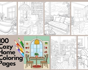 Cozy Home Coloring Pages 100 | House Coloring Pages | Relaxing Stress Relief Coloring| Printable Adult Coloring Page | Instant Download