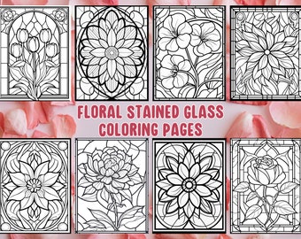125 Floral Stained Glass Coloring Pages: Stress Relief (Printable PDF)