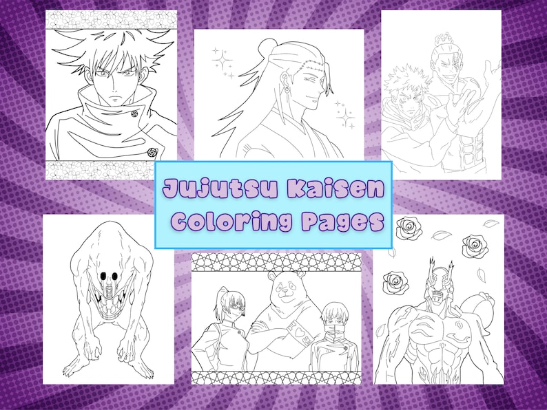 12 Jujutsu Kaisen Coloring Pages Anime Style Coloring Pages Relaxing Stress Relief Coloring ...