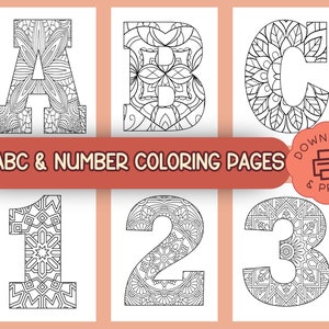 以下が含まれることがあります： アルファベットのA、B、Cと数字の1、2、3を特徴とする印刷可能な塗り絵ページのセット。各文字と数字は、楽しく創造的な塗り絵体験のための複雑なマンダラパターンで設計されています。36 ABC＆ナンバー塗り絵ページダウンロード＆印刷