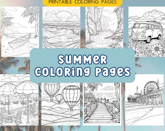 100 Summer Coloring Pages: Beach & Sunshine Designs (Digital Download)
