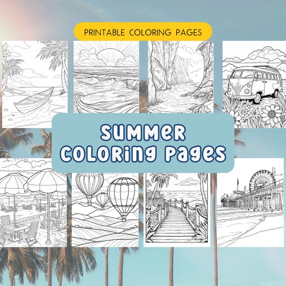 100 Summer Coloring Pages: Beach & Sunshine Designs (Digital Download)