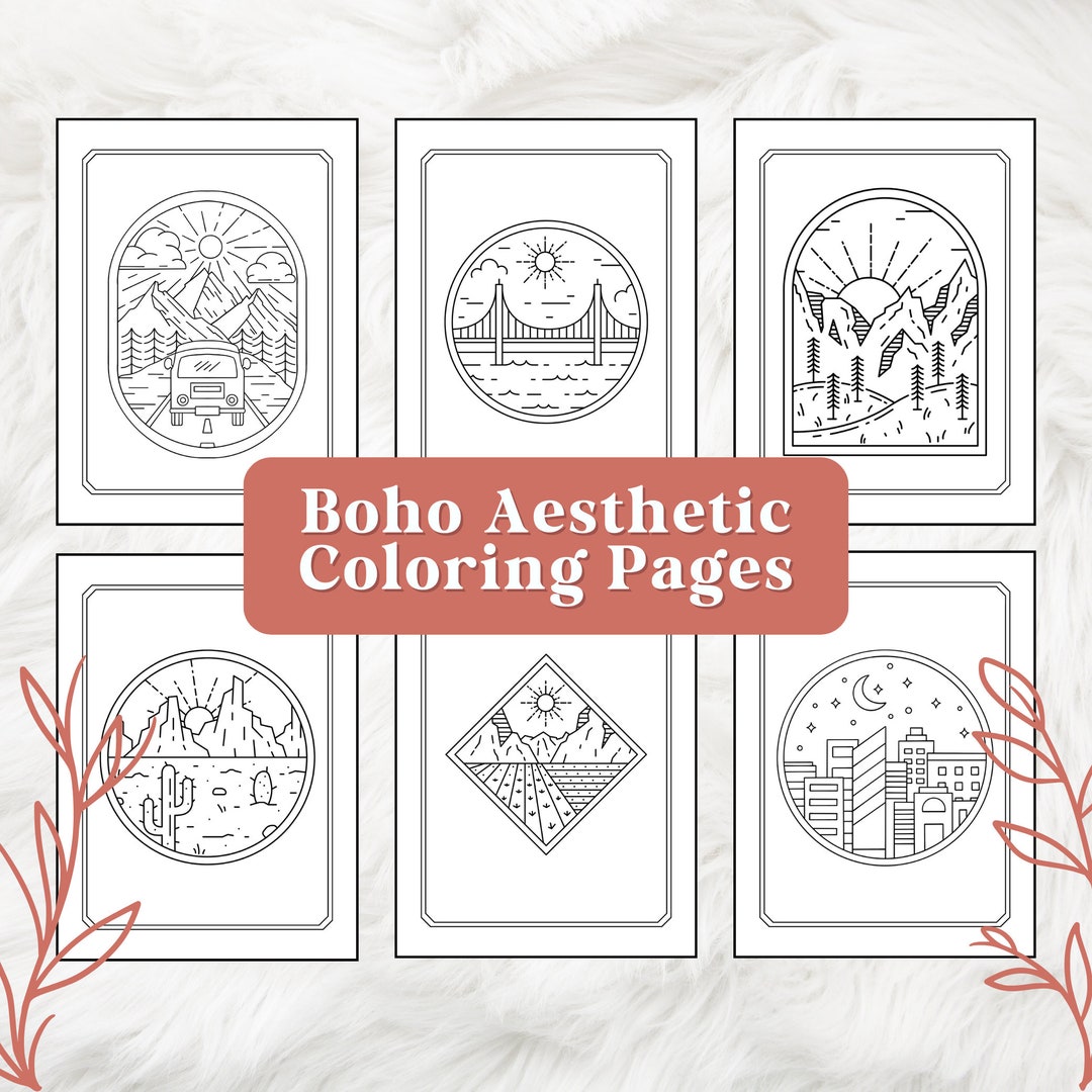 35 Boho Aesthetic Coloring Pages Boho Minimalist Coloring Etsy