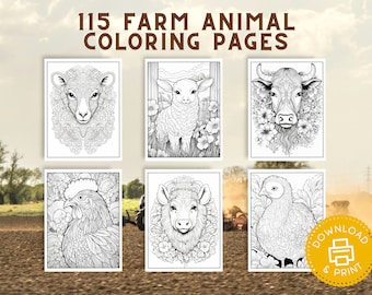 115 Cute Farm Animal Coloring Pages | Farm Animal Coloring | Stress Relief | Printable Adult Coloring Page | Instant Download | Cute Animals