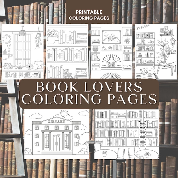 25 Book Coloring Pages for Adults | Printable | Instant Download | Stress Relief Relaxing | Books Coloring Pages | Digital Download|Library