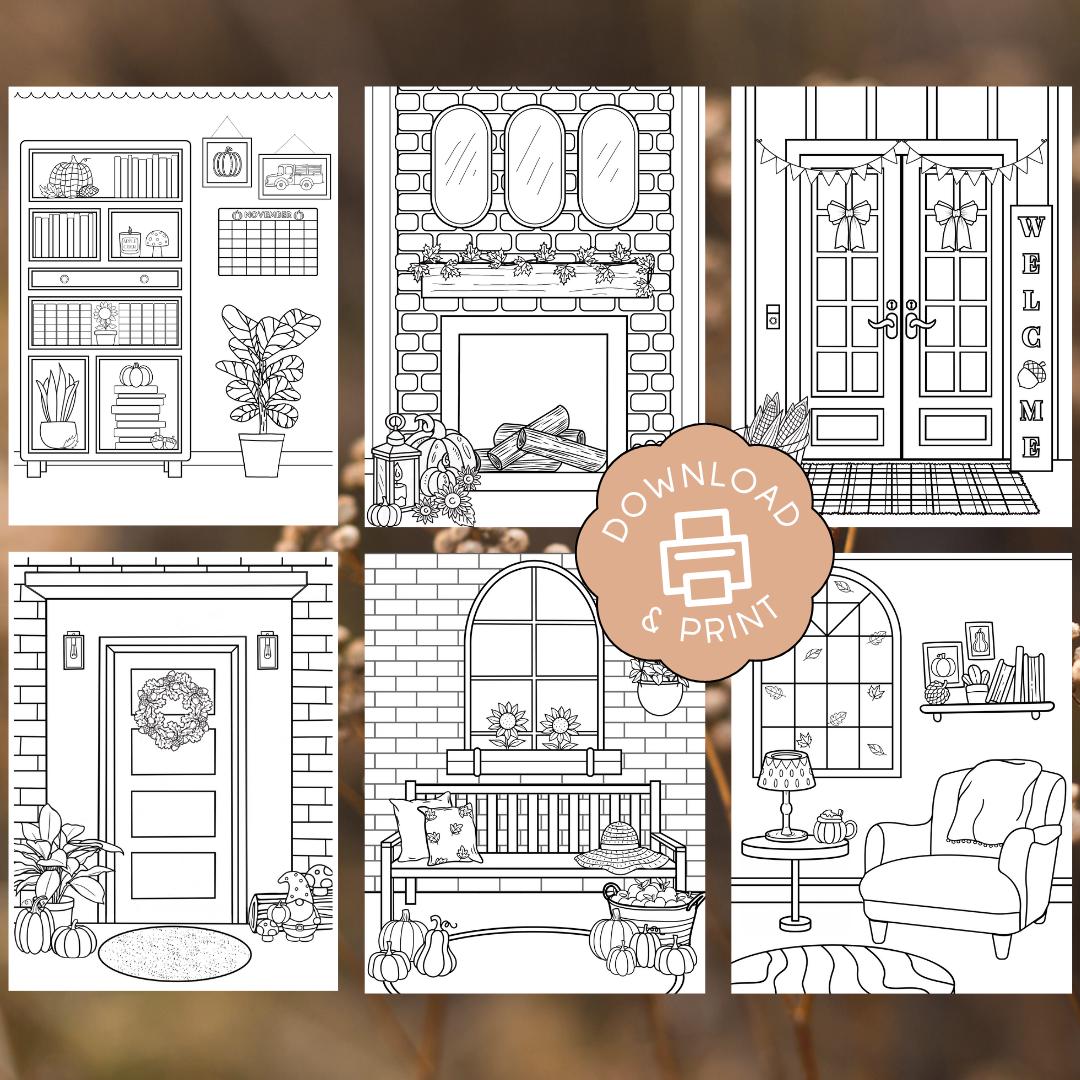 6 Cozy Fall Coloring Pages for Adults: Autumn Scenes (PDF) Instant ...