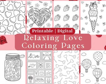 Valentine's Day Coloring Pages: Love & Hearts - 20 Designs (Digital Download)