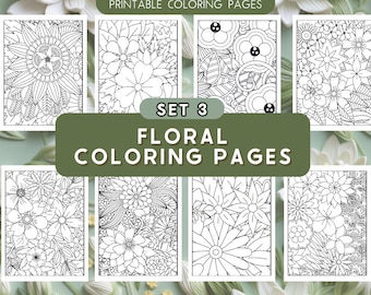 Páginas para colorear florales (Set 3): 50 diseños florales (Descarga instantánea)