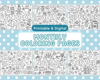 Monthly Coloring Pages: Seasonal Kids' Activity (Digital Download)