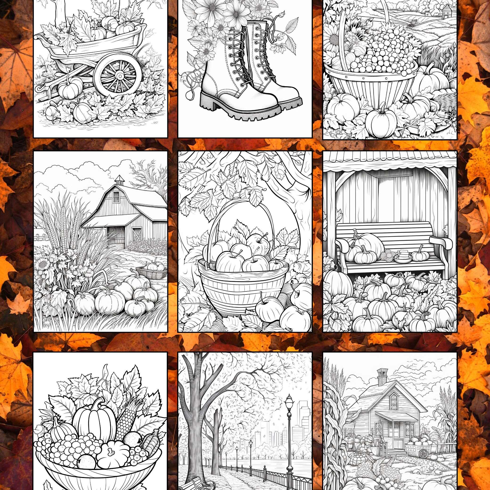 TPLHOUSE Endless Autumn Coloring Book For Adults - Spiral Bound, 30 Cozy Scenes For Relaxation
