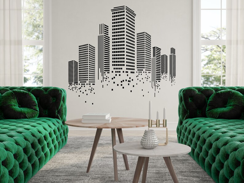City Skyline Vinyl Wall Decal, Buildings Wall Decal, Cityscape Wall