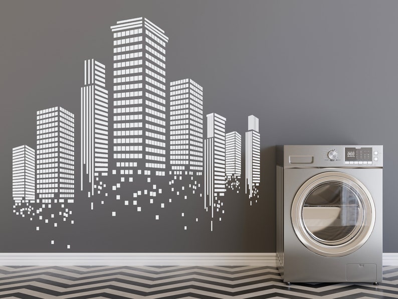 City Skyline Vinyl Wall Decal, Buildings Wall Decal, Cityscape Wall