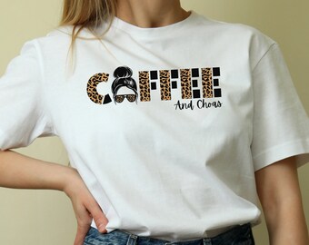 Coffee and chaos t-shirt, Mom life, Coffee first, But first coffee, Coffee please, Mom tees, Coffee before chaos, Gifts for mom