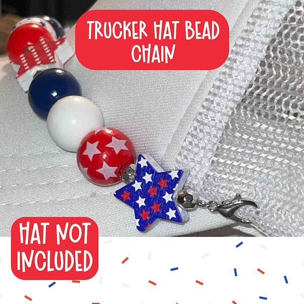 Detachable Fourth of July Trucker Hat Bead Chain Cap Charm Election Mom gift Memorial Day Accessory Patriotic bday Present for July 4th