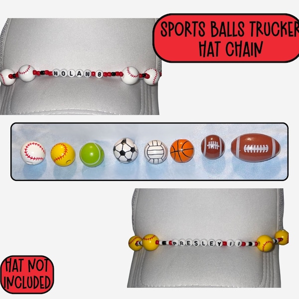Sports Ball Trucker Hat Bead Chain Game Day Detachable Hat Chain Softball Mama Trendy Volleyball bday Gift for Coach Wife Jersey Number