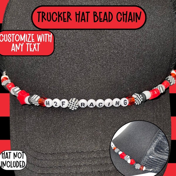 Customizable Trucker Hat Racing Bead Chain Trucker Cap Charm Baseball Race wife Trendy birthday Present for race team fan Hat accessory