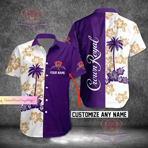 Crown Royal Button Shirt, Hibiscus Flower Shirt, Custom Crown Royal Shirt, Button Down Shirt, Funny Drinking Shirt, Whisky Button Shirt