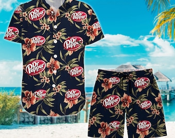 Dr Pepper Hawaiihemd, Dr Pepper Shorts, Dr Pepper Button Shirt, Dr Pepper Sommer Shorts, Hawaiihemd Männer, Sommer Party Shorts