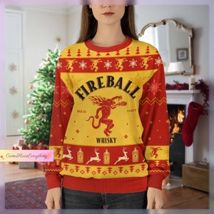 Christmas Gift, Fireball Ugly Sweater, Fireball Whisky Christmas Sweater, Whiskey Lovers Sweater, Sweaters For Men, Holiday Sweater