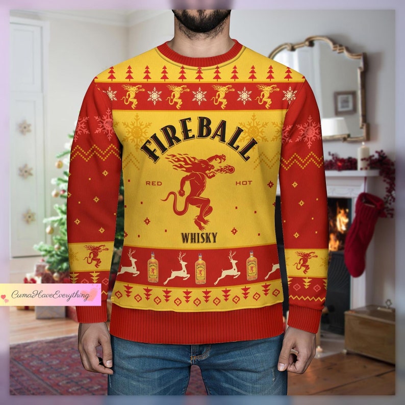 Christmas Gift, Fireball Ugly Sweater, Fireball Whisky Christmas Sweater, Whiskey Lovers Sweater, Sweaters For Men, Holiday Sweater